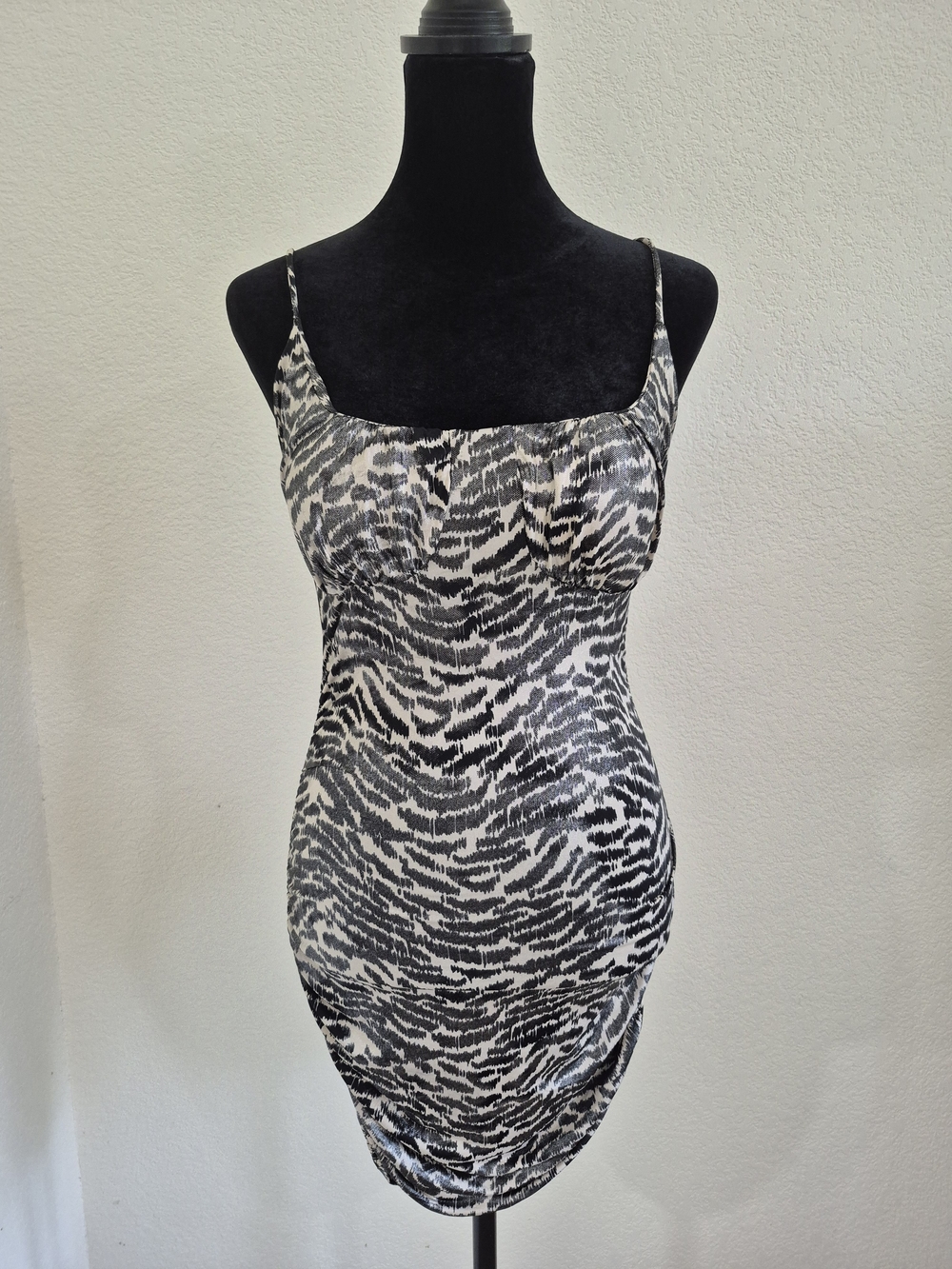 Vintage Sabora Black & White Animal Print Camisole Dress